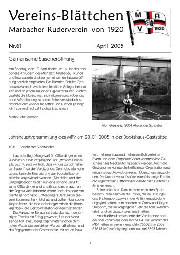 Heft Nummer 61 (April 2005) - Marbacher Ruderverein eV