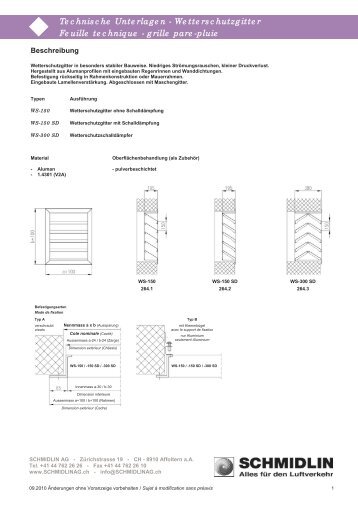 Wetterschutzgitter Feuille technique - grille pare-pluie - Schmidlin AG