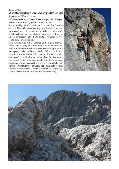 „Sonntagsausflug“ und „Adamplatte“ an der Alpspitze (Wetterstein)