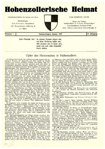 Hohenzollerlsche Heimat - Hohenzollerischer Geschichtsverein eV