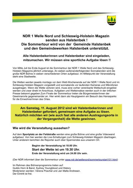 NDR 1 Welle Nord und Schleswig-Holstein Magazin senden aus ...