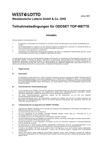 ODDSET-TOP-Wette - Westdeutsche Lotterie GmbH & Co. OHG