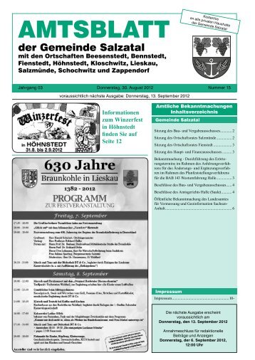 Amtsblatt Nr. 15 vom 30. August 2012 (3.12 - Gemeinde Salzatal