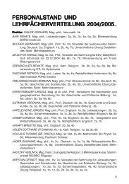 personalst personalstand und lehrfächerverteilung 2004/2005