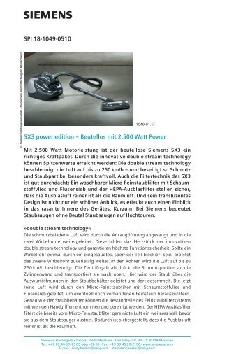 SPI 18-1049-0510 SX3 power edition – Beutellos mit ... - Siemens