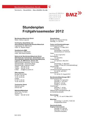 Stundenplan Frühjahrssemester 2012 - Berufsmaturitätsschule Zürich