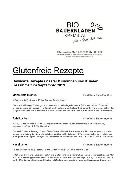 Glutenfreie Rezepte - Aktuell - BioBauernladen-Kremstal