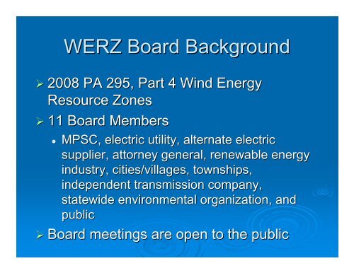 Wind Energy Resource Zone Board Update