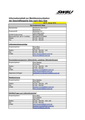 Kontaktdaten - Stadtwerke Bad Urach