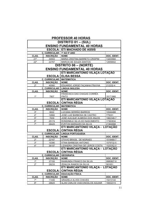 8ª Convocação (PSS 2011) - Seduc