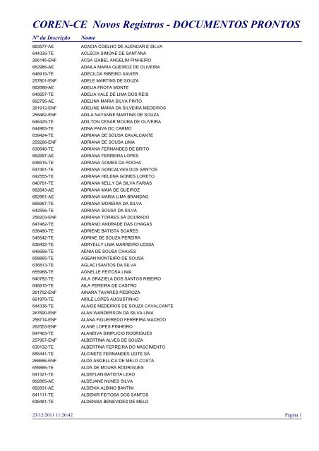 COREN-CE Novos Registros - DOCUMENTOS PRONTOS