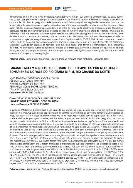 XIII Congresso Científico da UnP XII Mostra de Extensão da UnP