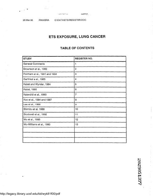 ets exposure, lung cancer - Legacy Tobacco Documents Library