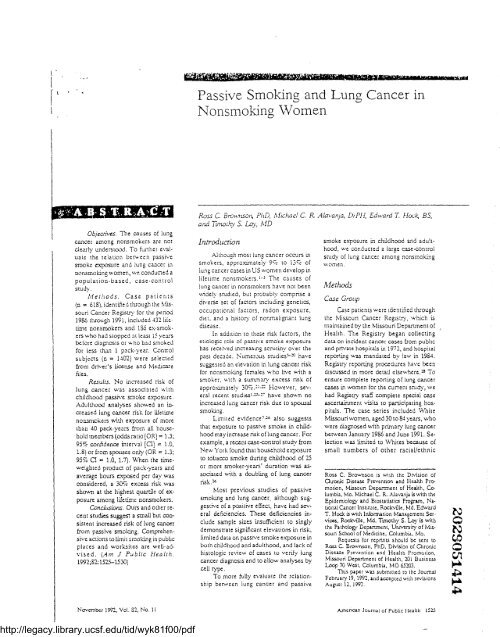 ets exposure, lung cancer - Legacy Tobacco Documents Library