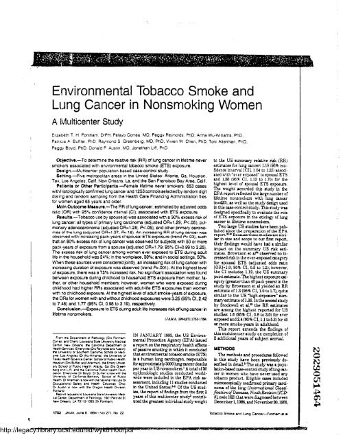 ets exposure, lung cancer - Legacy Tobacco Documents Library