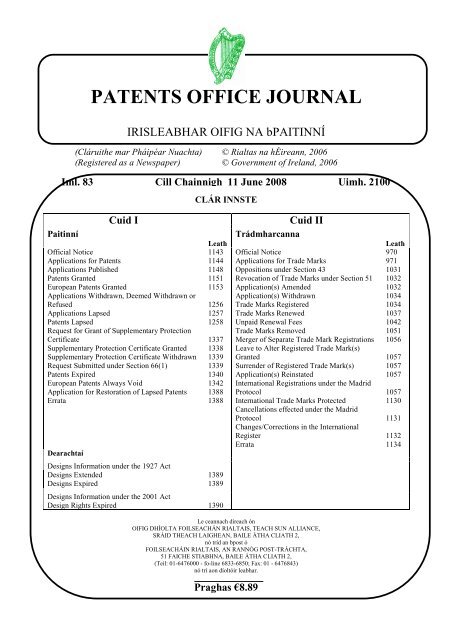 2100 - patents office journal - Irish Patents Office