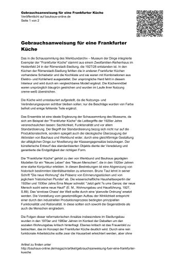 Gebrauchsanweisung für eine Frankfurter Küche - Bauhaus Online