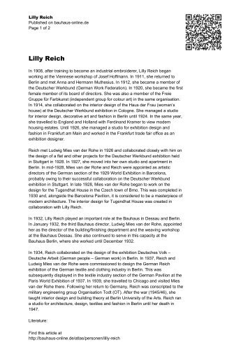 Lilly Reich - Bauhaus Online