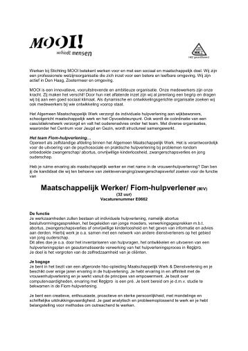 Maatschappelijk Werker/ Fiom-hulpverlener(M/V)