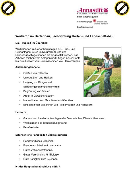Werker In Im Gartenbau Fachrichtung Garten Und Annastift