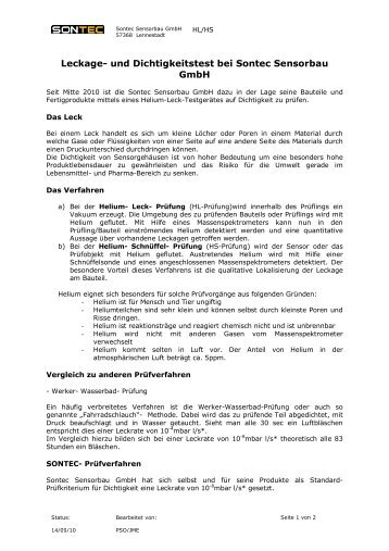 Infoblatt Helium-Lecktest - SONTEC Sensorbau GmbH