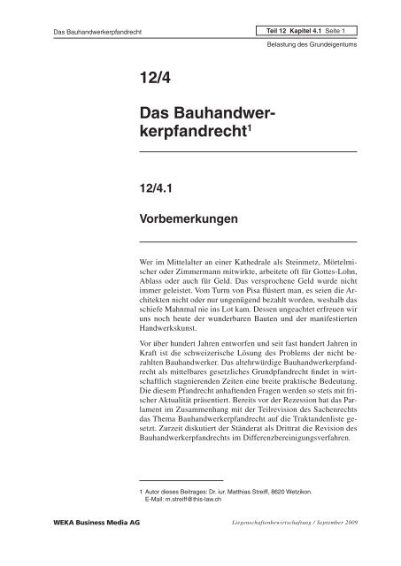 Das Bauhandwerkerpfandrecht - Streiff