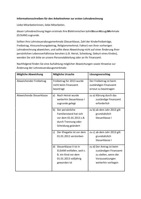 Informationsschreiben für Arbeitnehmer zur ersten Lohnabrechnung