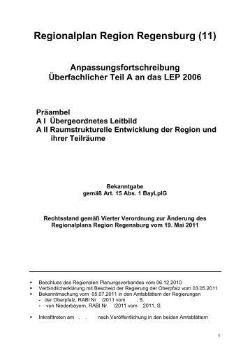 Regionalplan Region Regensburg - Die Regierung von Niederbayern