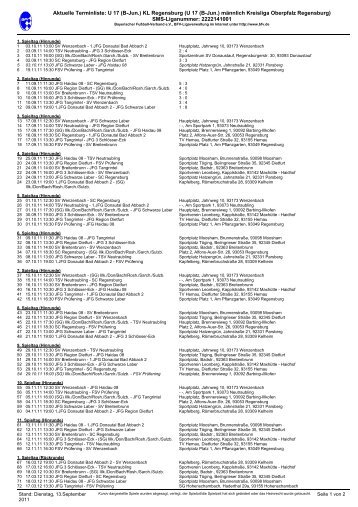 Aktuelle Terminliste: U 17 (B-Jun.) KL Regensburg - JFG Donautal ...