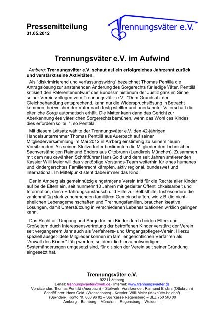 Pressemitteilung der Trennungsväter e.V.