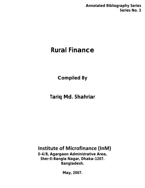 Rural Finance - Institute of Microfinance inm