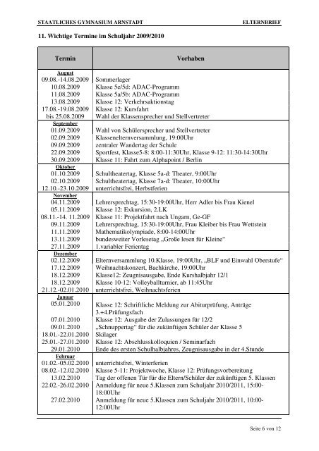 Elternbrief zum Schuljahr 2009/2010 - Staatliches Gymnasium ...