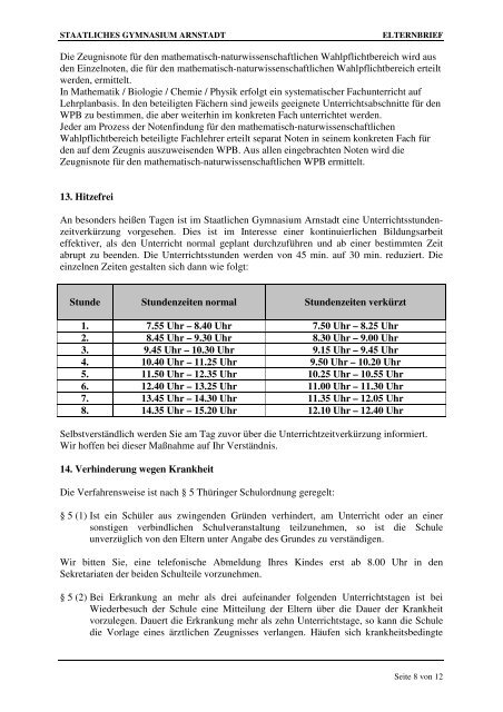 Elternbrief zum Schuljahr 2009/2010 - Staatliches Gymnasium ...