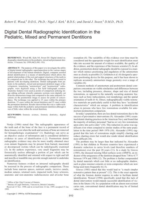 Digital dental radiographic identification in the pediatric ... - Library