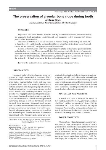 The preservation of alveolar bone ridge during tooth ... - Stomatologija