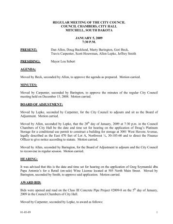 REGULAR MEETING OF THE CITY COUNCIL ... - City of Mitchell