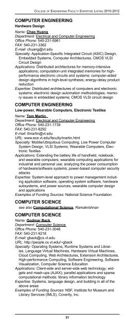 Faculty Expertise Guide - College of Engineering - Virginia Tech