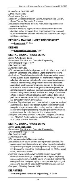 Faculty Expertise Guide - College of Engineering - Virginia Tech