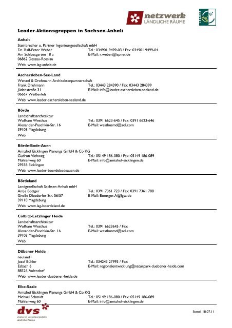 Leader-Aktionsgruppen in Sachsen-Anhalt