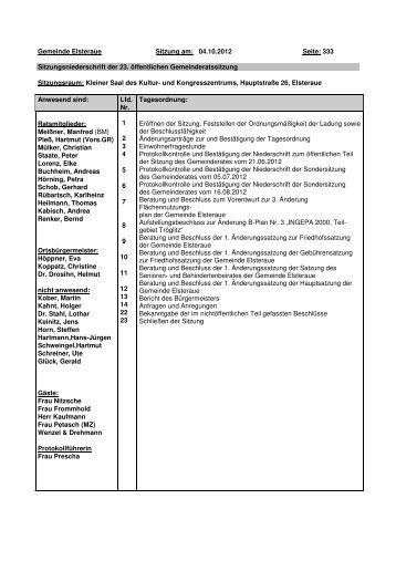 Protokoll zur Sitzung des Gemeinderates am 04. 10