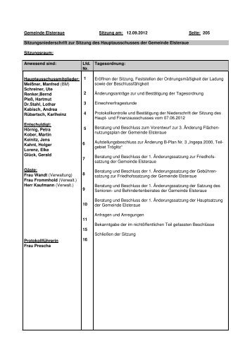 Protokoll zur Sitzung des Hauptausschusses am 12. 09 - Gemeinde ...