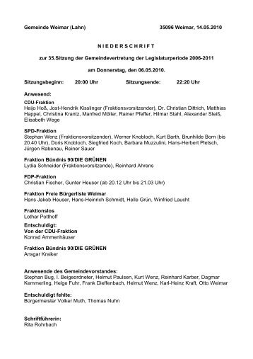 Protokoll vom 06.05.2010 - Gemeinde Weimar