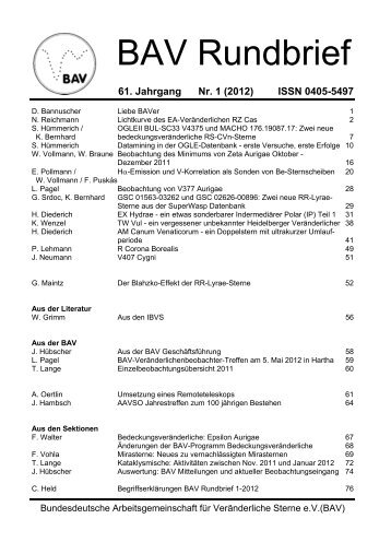 BAV Rundbrief Nr. 1 (2012) - Bundesdeutsche Arbeitsgemeinschaft ...