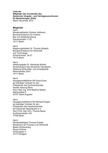 Liste der Mitglieder des Vorstandes des Deutschen Vergabe- und ...