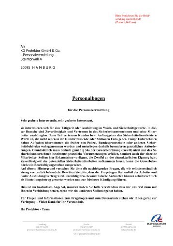 Download Personalbogen - Protektor Hamburg