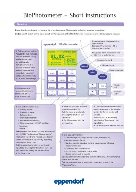 Biophotometer A A A Short Instructions Eppendorf