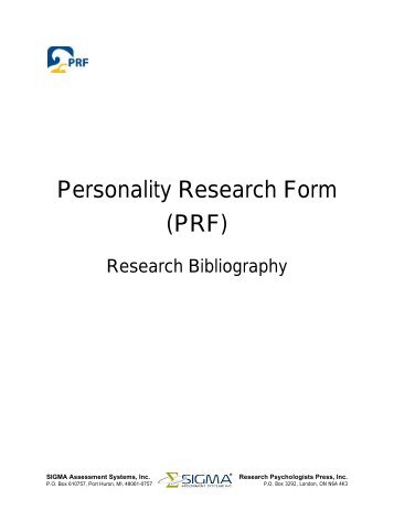 Personality Research Form (PRF) - Sigma Assessment Systems, Inc.