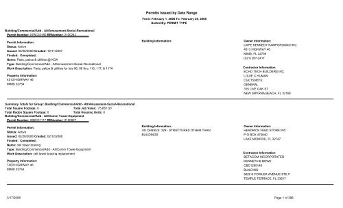 Permits Issued by Date Range - Brevard County