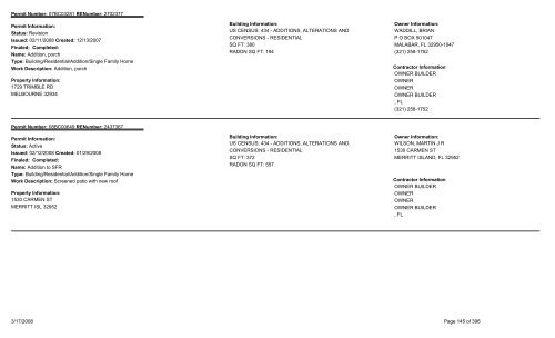 Permits Issued by Date Range - Brevard County