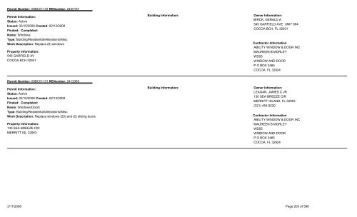 Permits Issued by Date Range - Brevard County